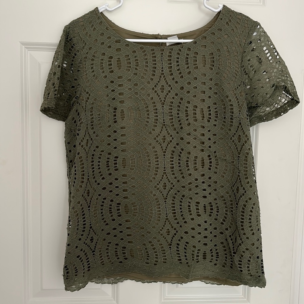J Crew lined green lace top